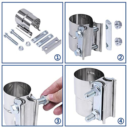 Exhaust Pipe Clamp 3.0 Inch Butt Joint Exhaust Clamp for 3" ID to 3" OD Pipe with Seal Band Clamp Sleeve 3 Inch Width 304 Stainless Steel (2PCS) - color: 3.0 in - 2 Pcs