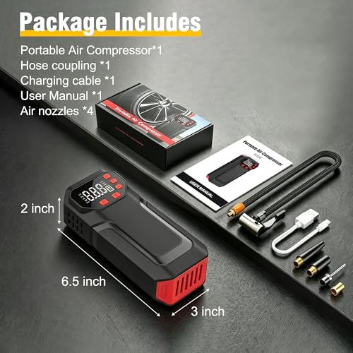Tire Inflator Portable Air Compressor,5200mAh Cordless Car Air Pump with Digital Pressure Gauge, 150PSI Electric Tire Pump with Auto-Shutoff & LED Light Smart Inflation (Black)