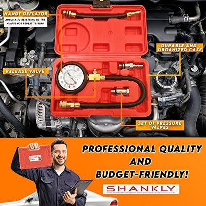 Engine Compression Tester Automotive Fuel Pressure Tester Kit, Engine Compression Gauges Tool 1000 PSI with Cylinder Compression Tester Hose and 14mm/18mmSolid Short Adapter
