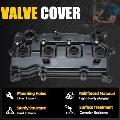Engine Valve Cover Compatible with 2013-2018 Nissan Altima Rogue Murano 2.5L 2014 Pathfinder 2.5L 2014-2017 Infiniti QX60 Hybrid 2.5L Part 132643kY0A - color: Black (Upgrade Plastic)