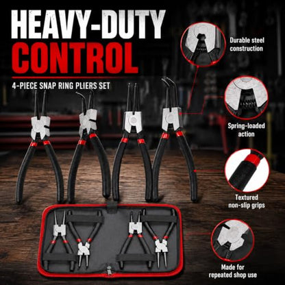 7” Snap Ring Pliers Set 4PC, Internal/External Circlip Pliers with Straight+Bent Jaws, Heavy Duty C Clamp Pliers & C Clip Removal Tool for Automotive Tools Professional Mechanics
