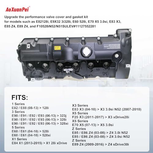 Replace 11127552281 Engine Valve Cover - Compatible with BMW Vehicles - 2.5L, 3.0L - 125i, 128i, 130i, 323i, 328i, 525i, 528i, 530i, X3, X5, Z4 - E60 E70 E82 E83 E84 E89 E90 E92