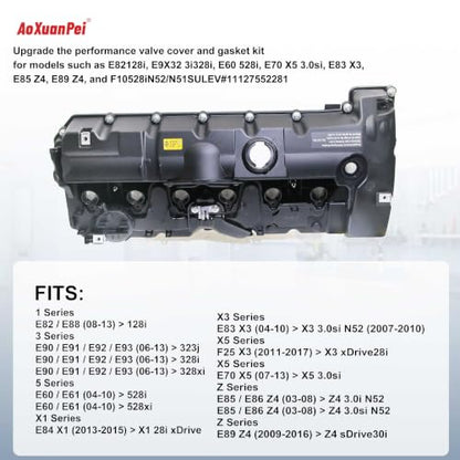 Replace 11127552281 Engine Valve Cover - Compatible with BMW Vehicles - 2.5L, 3.0L - 125i, 128i, 130i, 323i, 328i, 525i, 528i, 530i, X3, X5, Z4 - E60 E70 E82 E83 E84 E89 E90 E92