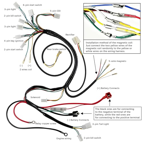 Complete Electrics Wiring Harness Coil Stator Solenoid Relay CDI Spark Plug for 4 Wheelers Stroke ATV 50cc 70cc 90cc 110cc 125cc Go Kart Pit Quad Dirt Buggy Bike Parts By OTOHANS AUTOMOTIVE