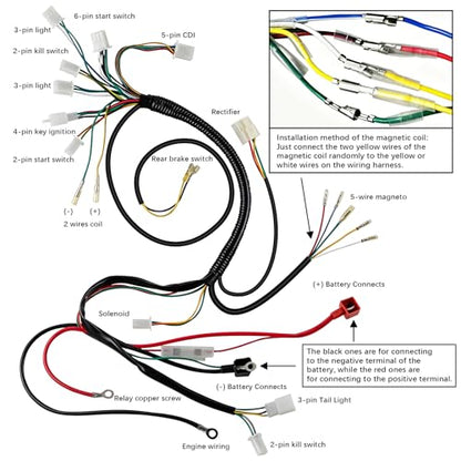 Complete Electrics Wiring Harness Coil Stator Solenoid Relay CDI Spark Plug for 4 Wheelers Stroke ATV 50cc 70cc 90cc 110cc 125cc Go Kart Pit Quad Dirt Buggy Bike Parts By OTOHANS AUTOMOTIVE