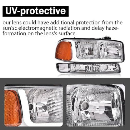G-PLUS LED DRL Headlights Fit GMC Sierra 1500 1999-2007 - size: [LED Chrome] 1999-2007 Sierra