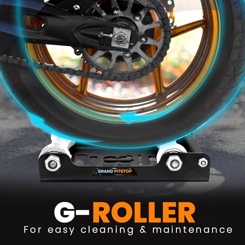 GRAND PITSTOP Motorcycle & Powersports Maintainence Stand Wheel Cleaning Wheel Roller Stand for tire Cleaning & Chain Lubrication - Groller Large (Bikes < 600 lb & Tire Width <240 mm) - color: Black