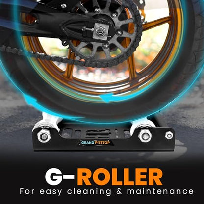 GRAND PITSTOP Motorcycle & Powersports Maintainence Stand Wheel Cleaning Wheel Roller Stand for tire Cleaning & Chain Lubrication - Groller Large (Bikes < 600 lb & Tire Width <240 mm) - color: Black