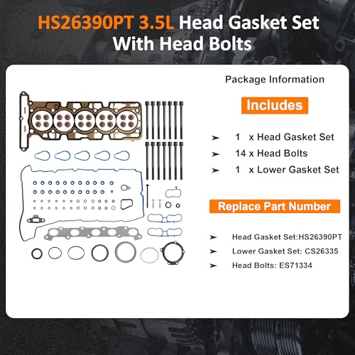 HS26390PT 3.5L 3.7L Head Gasket Set with Head Bolts for Chevy GMC 07-12 - size: 3