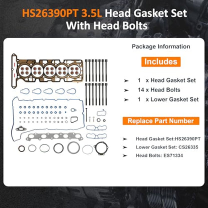 HS26390PT 3.5L 3.7L Head Gasket Set with Head Bolts for Chevy GMC 07-12 - size: 3