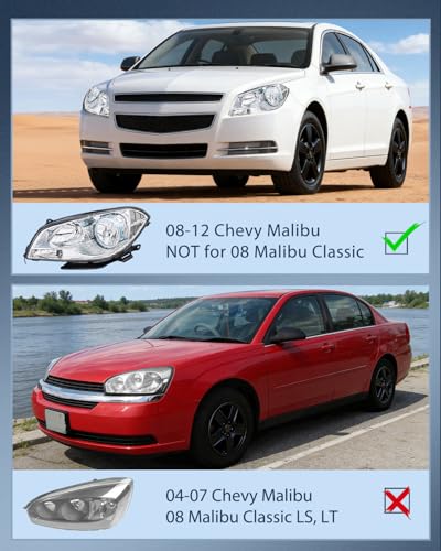 Nilight Headlight Assembly Compatible with 2008-2012 Chevy Malibu - color: Chrome Housing Clear Reflector, size: 2008-2012 Chevy Malibu