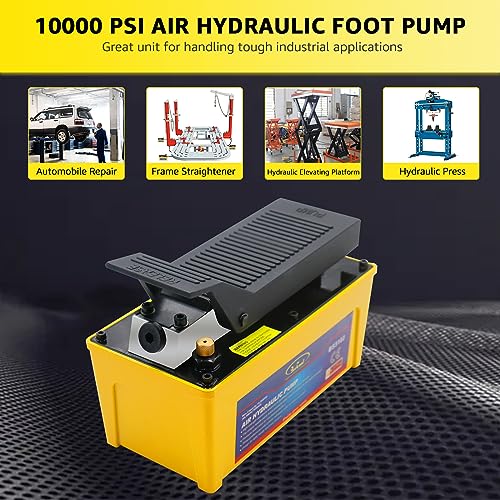 BESTOOL 10,000 PSI Air Hydraulic Pump Kit, 1/2 Gal, Hose & 2 Quick Couplers - color: Yellow Set
