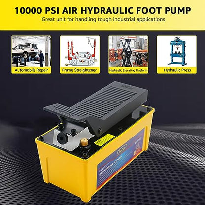 BESTOOL 10,000 PSI Air Hydraulic Pump Kit, 1/2 Gal, Hose & 2 Quick Couplers - color: Yellow Set