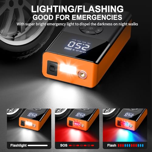 Jump Starter with Air Compressor, 8000A 180PSI, Portable Car Battery Jump Starter (All Gas/12L Diesel) 12V Automobile Jump Box Pack Chargers with Jumper Cables, 4-Mode LED Lights - color: Pumpkin Orange