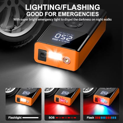 Jump Starter with Air Compressor, 8000A 180PSI, Portable Car Battery Jump Starter (All Gas/12L Diesel) 12V Automobile Jump Box Pack Chargers with Jumper Cables, 4-Mode LED Lights - color: Pumpkin Orange