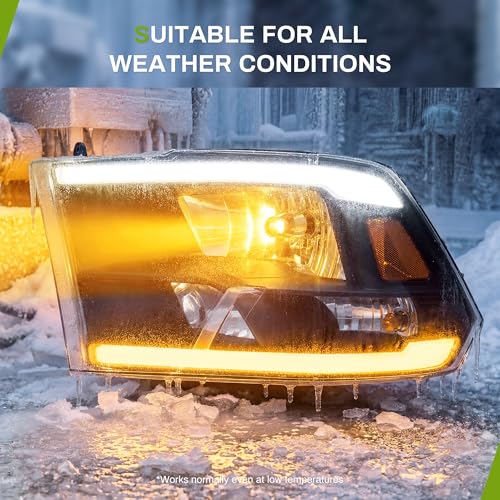 AUTOSAVER88 LED DRL Switchback Headlight Assembly Compatible with 2009-2018 Dodge Ram 1500 2500 3500/2019-2022 Ram 1500 Classic Replacement Headlamp Black Housing Clear Lens (Only for Quad Models) - color: LED Switchback - Black/Amber/Clear