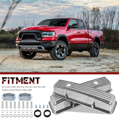 Aluminum Tall Valve Covers for 1958-1986 Chevy SBC 283 302 305 327 350 383 400 Engine Small Block Polished Valve Covers - Silver - color: Silver