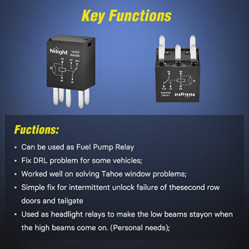 Nilight 5Pack 12V 5Pin Ultra Micro ISO SPST Relay 35A/20A for Fuel Pump - color: 5Pin Relay
