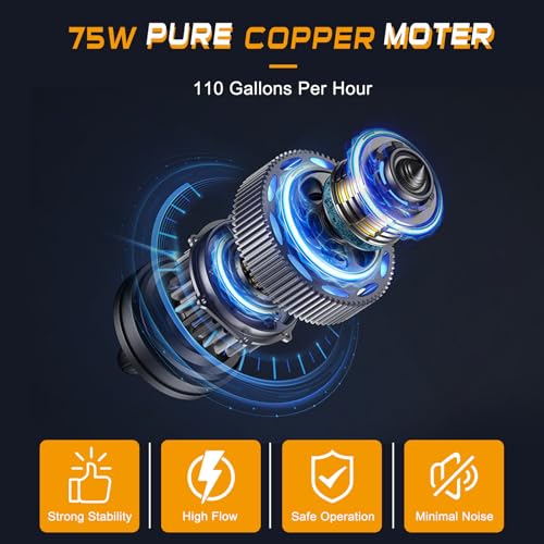 12V 75W Fuel Transfer Pump Kit, 110GPH Gas Transfer Pump with High Elastic Fuel Pipe & 2 Power Cables, Great for Vehicles, Boats, Equipment, Gasoline, Diesel (110GPH, SET) - color: 110GPH, size: Set