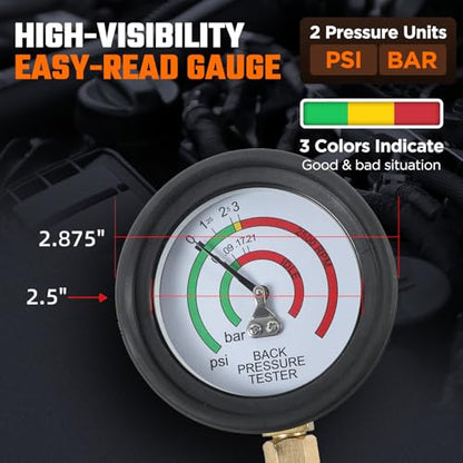CMTOOL Exhaust Back Pressure Tester Kit with Carrying Case, Automotive Exhaust Back Pressure Gauge Set with 6-Foot Hose, Professional Car Diagnostic Test Tool with Adapter & 2 Hose Clamps