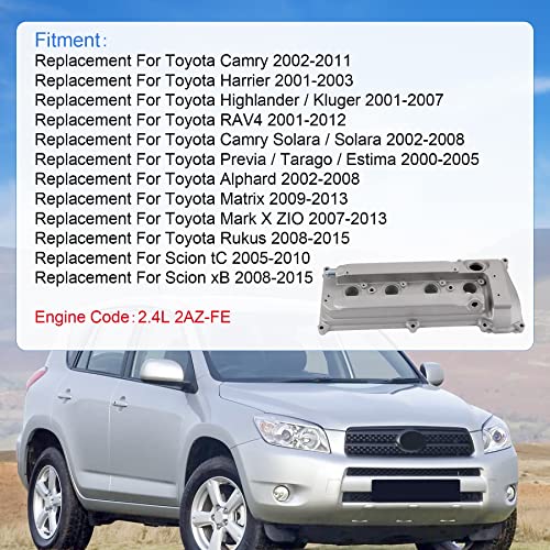 JDMSPEED New Engine Valve Cover 11201-28033 11201-28014 Replacement For Toyota RAV4 Camry Solara Harrier Highlander Kluger Tarago Scion tC xB 1AZ 2AZ 2001-2015 2.4L Silver