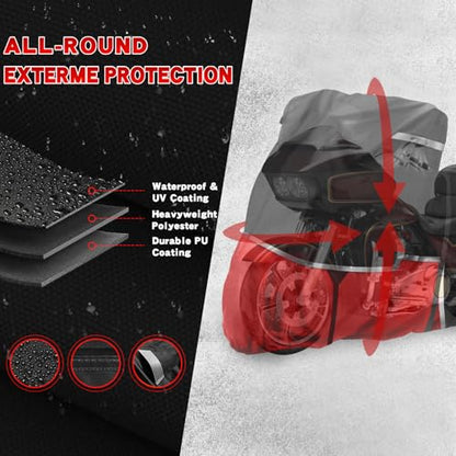 420D Waterproof Motorcycle Cover for Touring Models with Side Top Box - size: Touring Limited with Trunk