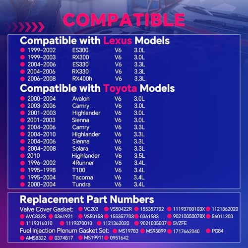 Valve Cover Gasket Set VS50422R for LEXUS ES300, for Toyota Camry - size: VS50422R