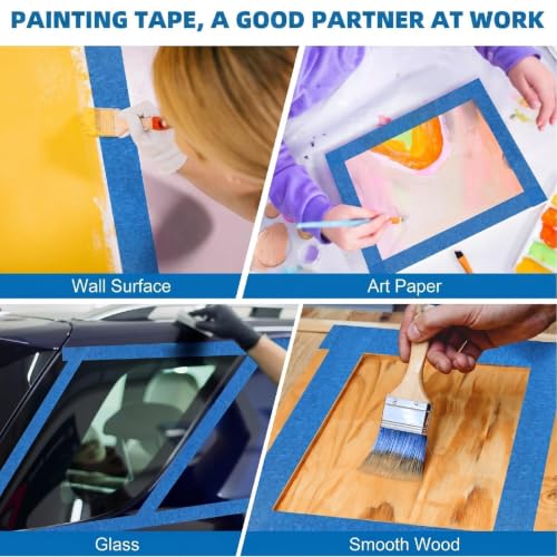 Blue Painters Tape, 0.94"/1.88" x 55 Yards Bulk Painter Tape, Blue Masking Tape for Painting, Easy Hand Tear No Residue Paint Tape for Home, Automotive, DIY Crafts(12,1.88inch) - size: 1.88inch