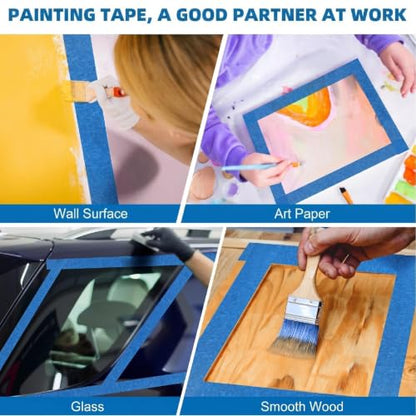 Blue Painters Tape, 0.94"/1.88" x 55 Yards Bulk Painter Tape, Blue Masking Tape for Painting, Easy Hand Tear No Residue Paint Tape for Home, Automotive, DIY Crafts(12,1.88inch) - size: 1.88inch