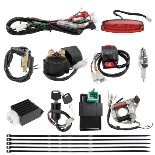 PRO BAT Full Wiring Harness with 5-Pin CDI 2-Coil Stator 3 Pin Brake Light - color: White Spark Plug, size: Half-wave Rectifier
