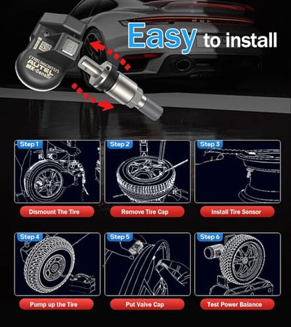Autel TPMS Sensors Set of 4 Metal Stem MX Sensor 315MHz 433MHz Universal Tire Sensors Work with TPMS Programming Tool TS408S TS501 Pro TS508WF TS601 TS900 MK808TS MK900TS MS906PRO-TS ITS600 ITS600PRO - size: Metal