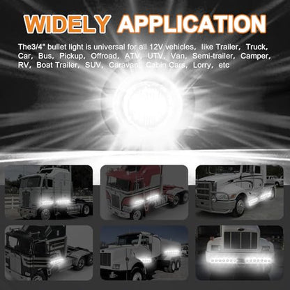 20PCS 3/4" Strobe Flash+Steady Marker Lights Dual Function LED Trailer Side Clearance Tail Round Lights 12V Brake Stop Turn Signal Warning Lamps for Trailer Truck Bus ATV UTV Van RV (20 White) - color: White