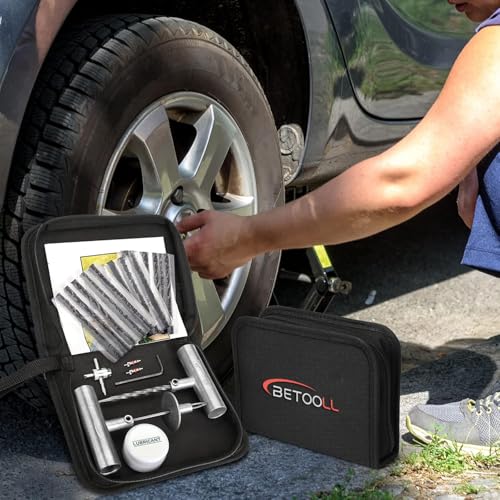 BETOOLL Tire Repair Kit, Sets of 2-24pcs Professional Heavy Duty Universal Emergency Flat Tire Repair Kit, for car Motorcycle, Truck, Golf Cart, ATV, Tractor, ARB, RV, SUV, Trailer etc.(Black) - size: 04- Set of 2-24pcs (Black)