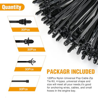 GOOACC Push Mount Cable Zip Ties Heavy Duty Nylon 4 Popular Sizes - color: 120pcs Push Mount Cable Zip Tie-4 Sizes