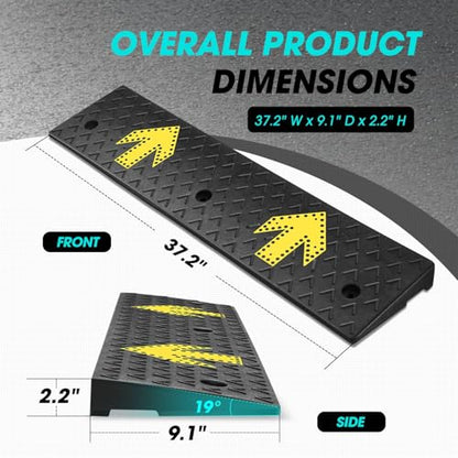 DNA Motoring 2pcs 2.2" Rise Rubber Arrow Curb Ramp Heavy Duty Loading Driveway Ramps Threshold Ramp 37.2" W x 9.1" D x 2.2" H for Loading Dock, Warehouse, Motorcycles, Cars, TOOLS-00648 - style: 2.2 in 2pcs w/Arrow