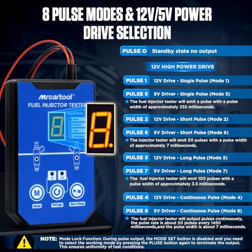 MRCARTOOL Fuel Injector Tester 5V/12V 8 Modes Cleaner Kit for GDI/FSI/EFI