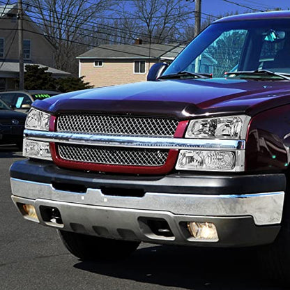 DNA MOTORING Pair Headlight Assembly Compatible with 2003-2006 Chevy Silverado 1500 2500 3500 1500 HD 2500 HD Avalanche 1500 2500, w/o Factory Cladding, Chrome/Clear, HL-OH-CS03-4P-CH-CL1 - color: Chrome / Clear