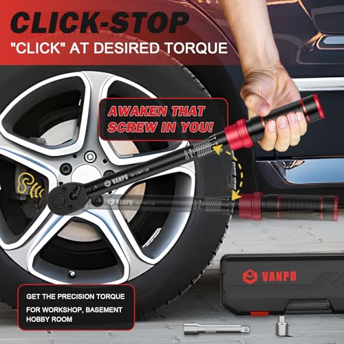 VANPO 1/2-Inch Drive Click Torque Wrench, 10-170 Ft-Lb for Lug Nuts & Car - size: 1/2-Inch (10-170 Ft-Lb / 13.6-230.5 Nm)