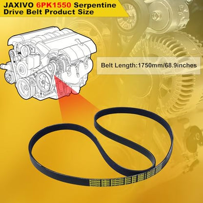 12669858 Serpentine Belt V-Ribbed Drive Belt Compatible with 19-26 Silverado/Sierra 1500 V8 5.3L 6.2L,21-26 Tahoe Suburban Escalade ESV Yukon XL V8 6.2L,Replace 6PK1750 - size: 6PK1750-1750mm
