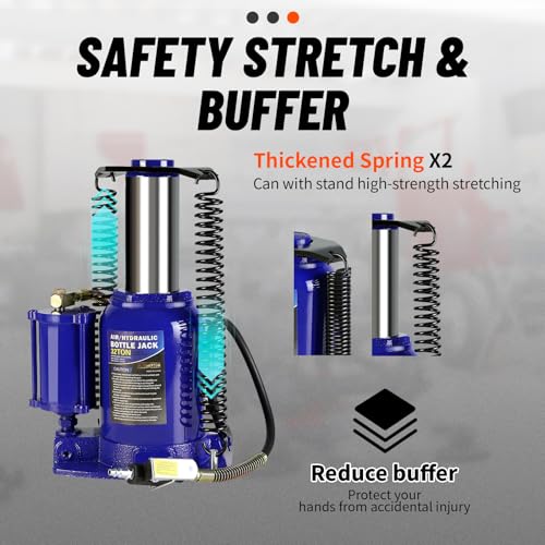 32 Ton Air Hydraulic Bottle Jack with Air-Powered or Manual Operation, One-Piece Hydraulic Cylinder Design, Air Bottle Jack with Independent Air Pump Body and Carry Handle - color: Blue, size: 32 Ton