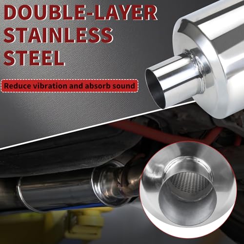 LCGP 2.25" Inlet Universal Resonator, 2.25" Outlet 20" Overall Length Stainless Steel High Performance Muffler, Polished, Pass-Thru Design - size: 2.25" Round body