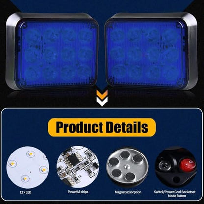 2PCS Magnetic Blue Beacon Strobe Lights for Truck Vehicle Trailer - color: Blue