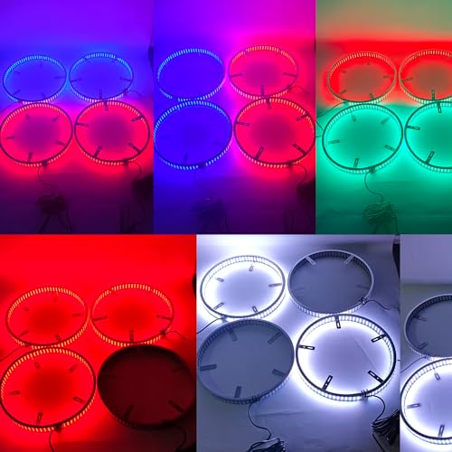 Quad Row Dual Sided 17" RGBW Pro Series LED Wheel Lights with Brake Sync and White Ground Illumination, IP68 Waterproof Smart Rim Light Kit for Trucks, SUVs, and Cars App + Remote Controls - size: 17"Quad Row Dual Sided