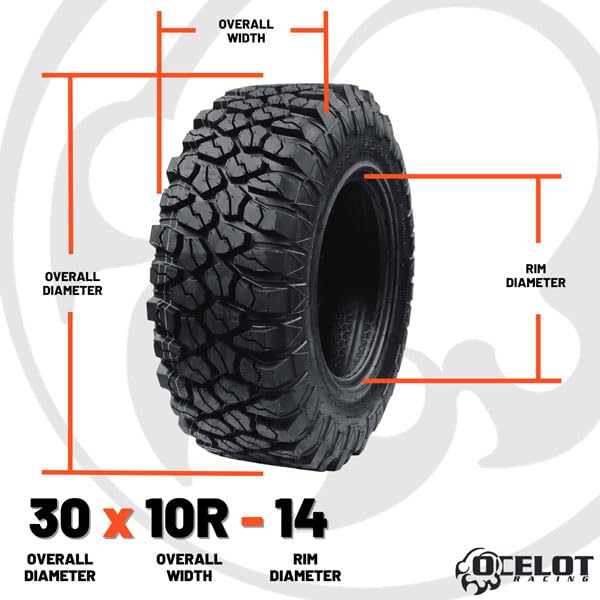 Ocelot XC729 30x10x14 UTV Tires All Terrain, Durable 8-Ply Radial Construction and Non-Directional Tread, Aggressive Thick Lugs for Diverse Terrain and Conditions - AT 30x10x14 ATV Tires