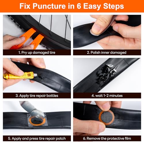 29 PCS Bike Tire Repair Kits - 22 PCS Patches,Tire Repair Glue, Tire Levers, Metal Rasp & Roller, Valve Wrench, Portable Bicycle Inner Tube Puncture Patch Kit for BMX MTB Road Bike Motorcycle