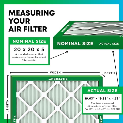 Filterbuy 20x20x5 Air Filter MERV 11 Pet & Allergy Defense (4-Pack) - style: 20x20x5 (Actual: 19.63 x 19.88 x 4.38)