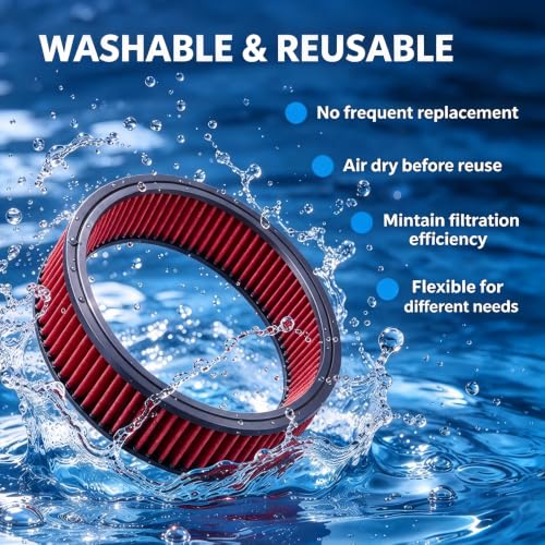 14"x2" Round Air Cleaner Filter Element High Flow (Red) - size: 14" x 2" Red