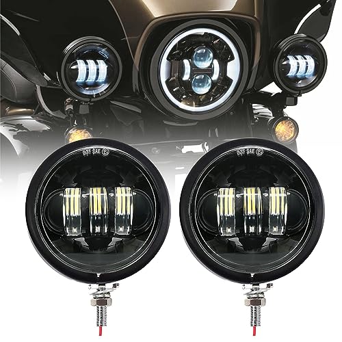 SKTYANTS 4.5 Inch Fog Light Auxiliary Spot Passing Light Lamp with 4.5 Inch Housing Bucket Bracket Mount Compatible with Touring Electra Glide (Black) - color: Black
