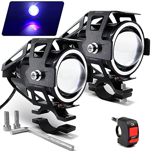 Motorcycle LED Fog Lights U7 Spotlight Daytime Running Lights Bicycle lights with Blue Angel Eyes Halo Ring and Switch 2-Sets - color: blue