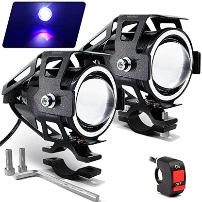 Motorcycle LED Fog Lights U7 Spotlight Daytime Running Lights Bicycle lights with Blue Angel Eyes Halo Ring and Switch 2-Sets - color: blue